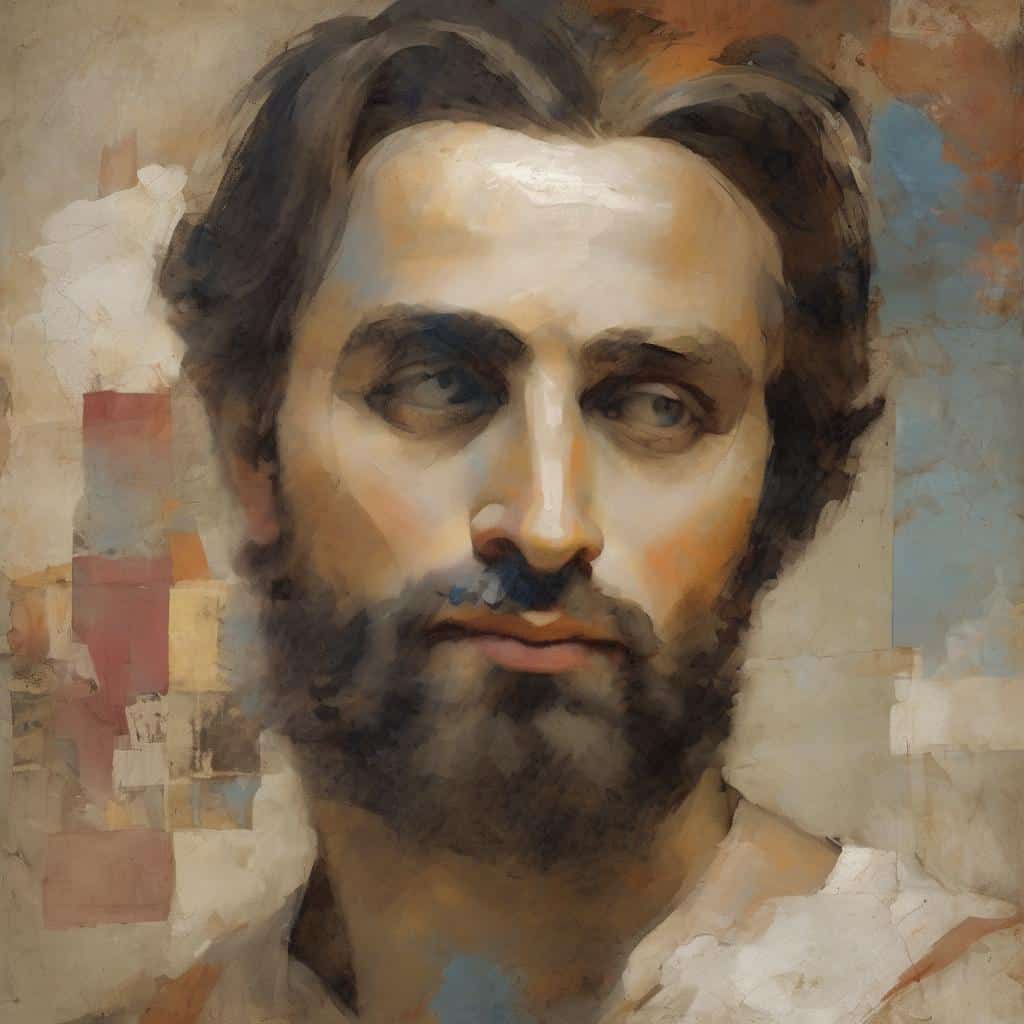 Ρεαλιστική πορτρέτο άντρα με καστανά μαλλιά και πυκνή γενειάδα, σύγχρονες τάσεις στη φωτογραφία τέχνης, ψηφιακή τέχνη.