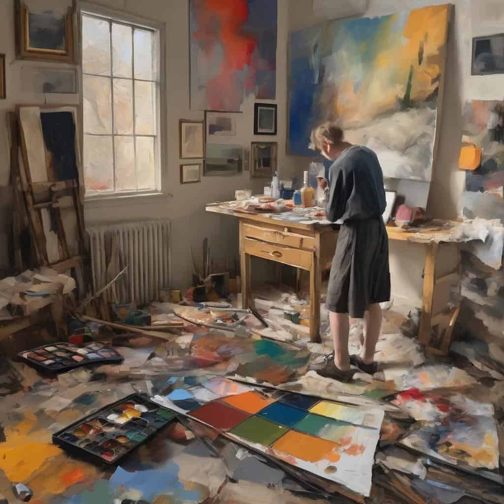 Ζωντανή δημιουργική τέχνη και σύγχρονες τάσεις στη φωτογραφία τέχνης σε στούντιο ζωγραφικής.